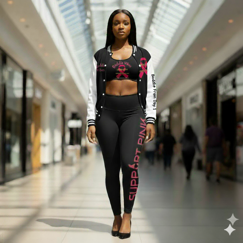 Support Pink : Baddie Vibes Sports Bra, Motivational Workout Top, Fitness Wear, Breast Cancer Awareness