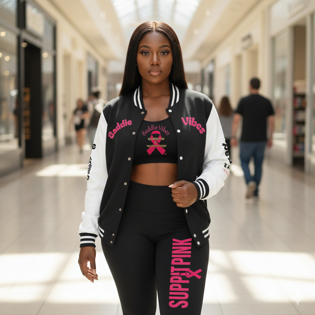 Support Pink : Baddie Vibes Sports Bra, Motivational Workout Top, Fitness Wear, Breast Cancer Awareness