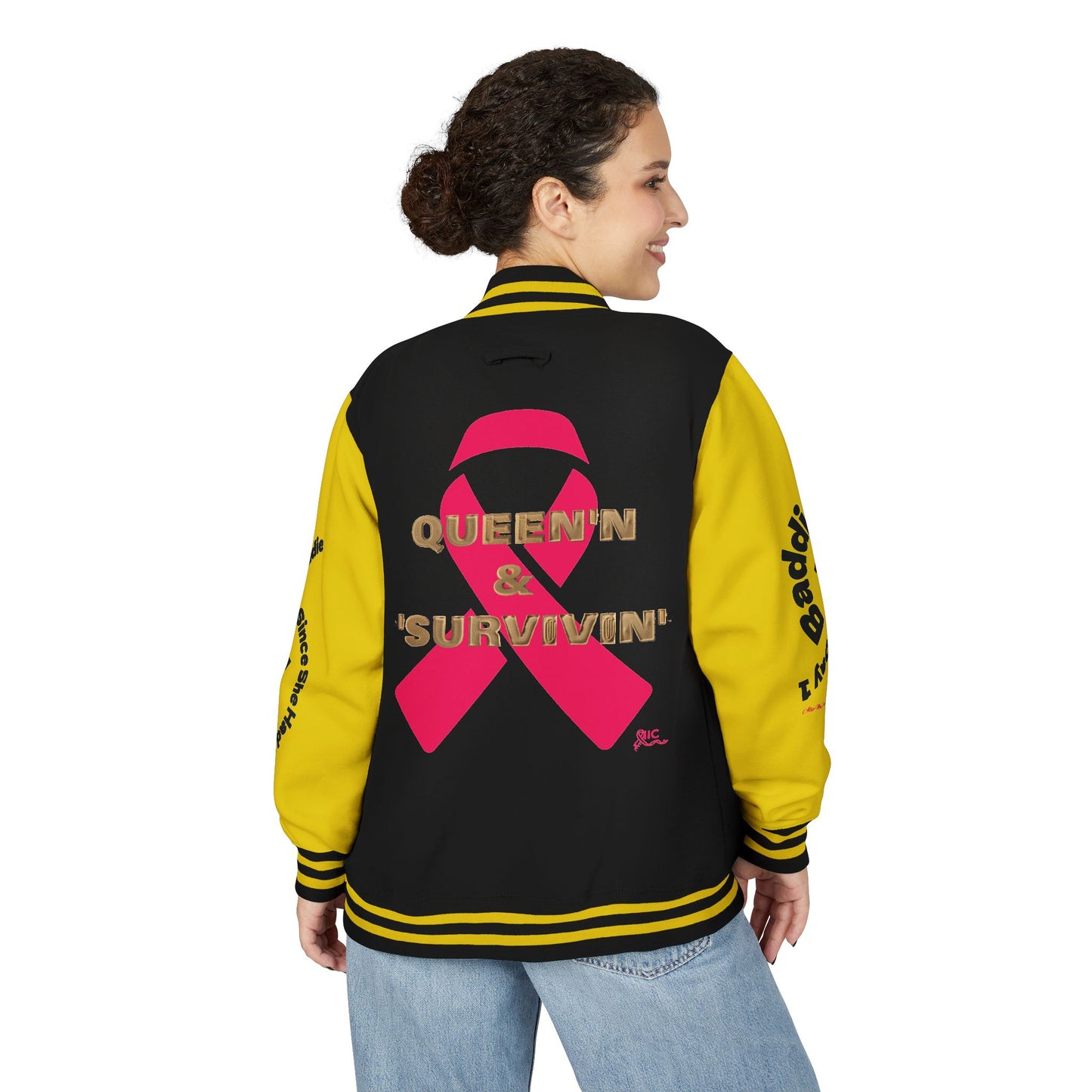 Support Pink : Baddie Vibes Letterman Jacket, Breast Cancer Awareness, NFL Team color, Cozy Gift, Support Teams Events