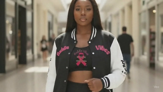 Support Pink : Baddie Vibes Letterman Jacket, Breast Cancer Awareness, NFL Team color, Cozy Gift, Support Teams Events